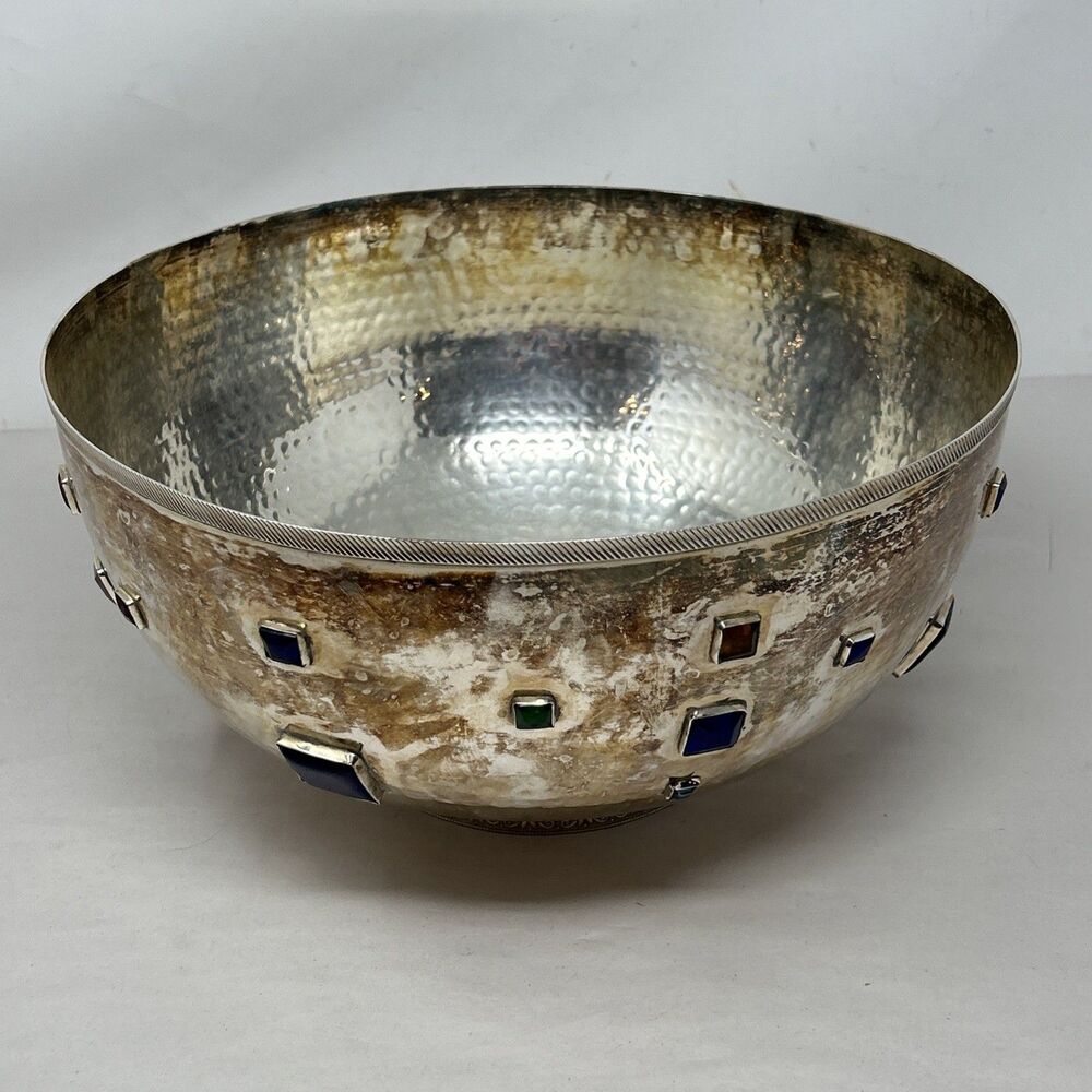 Fitz & Floyd Hammered Silver Plate Jeweled Serving Bowl All Seasons Collection